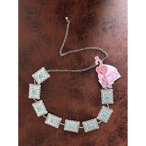 True Love Accessories Silver Turquoise Concho Chain Belt Western Boho L/XL NEW